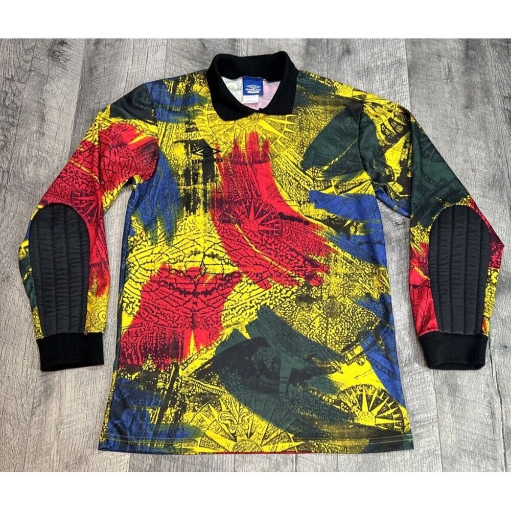 Umbro Jersey Mens Small Soccer Long Sleeve Elbow‎ Pads Jamaican Colorful Shirt